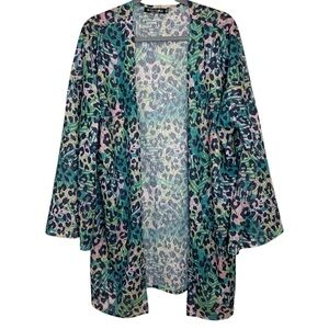 Tropical Leopard Print Open Front Kimono Topper XL
